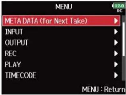 ZOOM F8n Pro - Pressez MENU - 1
