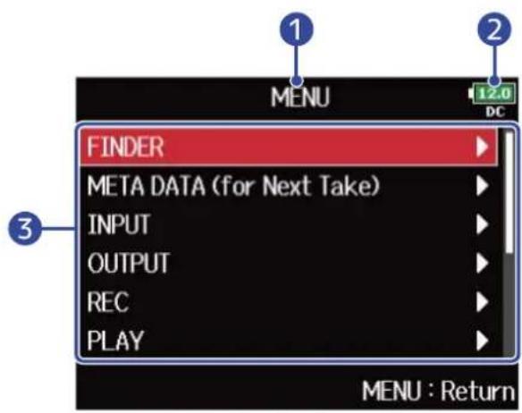 ZOOM F8n Pro - Écran Menu - 1