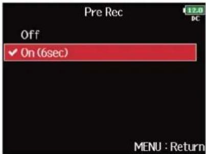 ZOOM F8n Pro - Avec, sélectionnez « Pre Rec » (pré-enregistrement), et pressez . - 4