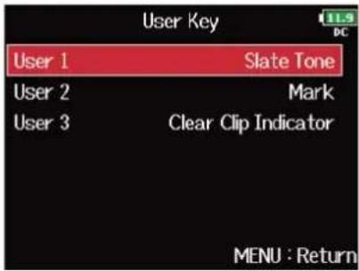 ZOOM F8n Pro - Avec, sélectionnez « User Key » (touche assignable), et pressez. - 3