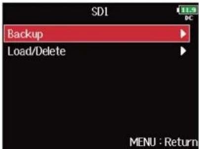 ZOOM F8n Pro - Avec ⏻, sélectionnez « Backup/Load Settings » (sauvegarde/chargement des réglages), et pressez - 5