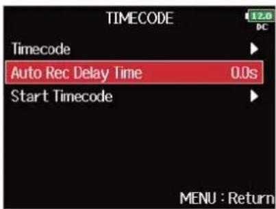 ZOOM F8n Pro - Avec ⏻, sélectionnez « Auto Rec Delay Time » (retard d'enregistrement automatique), et pressez ⏻. - 1