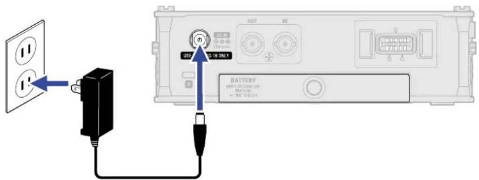 ZOOM F8n Pro - Connexion d'un adaptateur secteur - 1