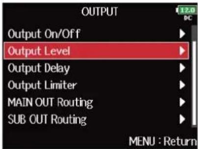 ZOOM F8n Pro - Avec, sélectionnez « Output Level » (niveau de sortie), et pressez. - 2