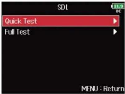 ZOOM F8n Pro - Avec, sélectionnez la carte SD à tester, et pressez. - 4