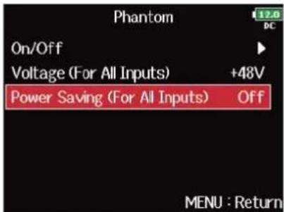 ZOOM F8n Pro - Avec ⬤, sélectionnez « Power Saving (For All Inputs) » (économie d'énergie pour toutes les entrées), - 2