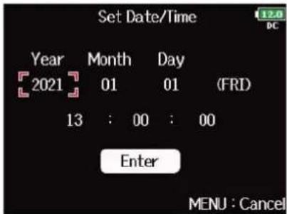 ZOOM F8n Pro - Avec, sélectionnez « Set Date/Time » (régler date/heure), et pressez. - 4