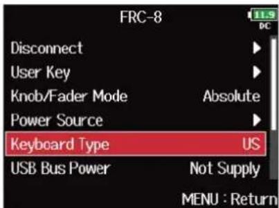 ZOOM F8n Pro - Avec, sélectionnez « Keyboard Type » (type de clavier), et pressez . - 2