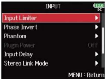 ZOOM F8n Pro - Avec , sélectionnez « Input Limiter » (limiteur d'entrée), et pressez . - 2