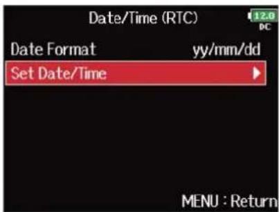 ZOOM F8n Pro - Avec, sélectionnez « Set Date/Time » (régler date/heure), et pressez. - 2