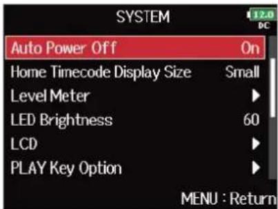 ZOOM F8n Pro - Avec, sélectionnez « Auto Power Off » (extinction automatique), et pressez . - 2