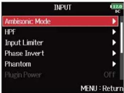 ZOOM F8n Pro - Avec, sélectionnez « Ambisonic Mode » (mode ambisonique), et pressez . - 2