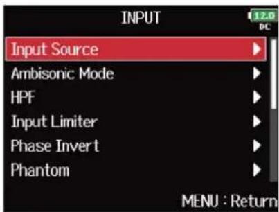 ZOOM F8n Pro - Réglage de la source d'entrée (Input Source) - 4