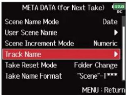 ZOOM F8n Pro - Avec , sélectionnez « Track Name » (nom de piste), et pressez . - 1