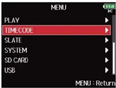 ZOOM F8n Pro - Avec, sélectionnez « TIMECODE », et pressez . - 2