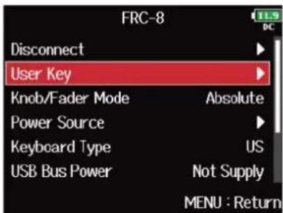 ZOOM F8n Pro - Avec, sélectionnez « User Key » (touche assignable), et pressez. - 2