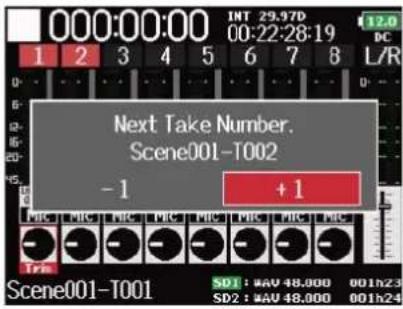ZOOM F8n Pro - Changement de numéro de la prochaine prise enregistrée - 2