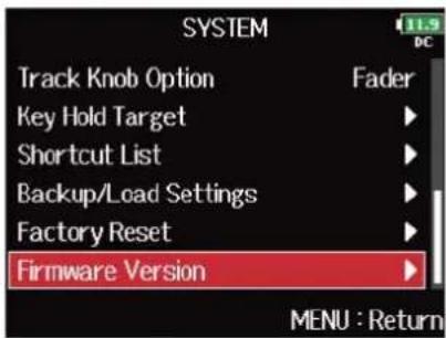 ZOOM F8n Pro - Avec sélectionnez « Firmware Version » (version du firmware), et pressez . - 2