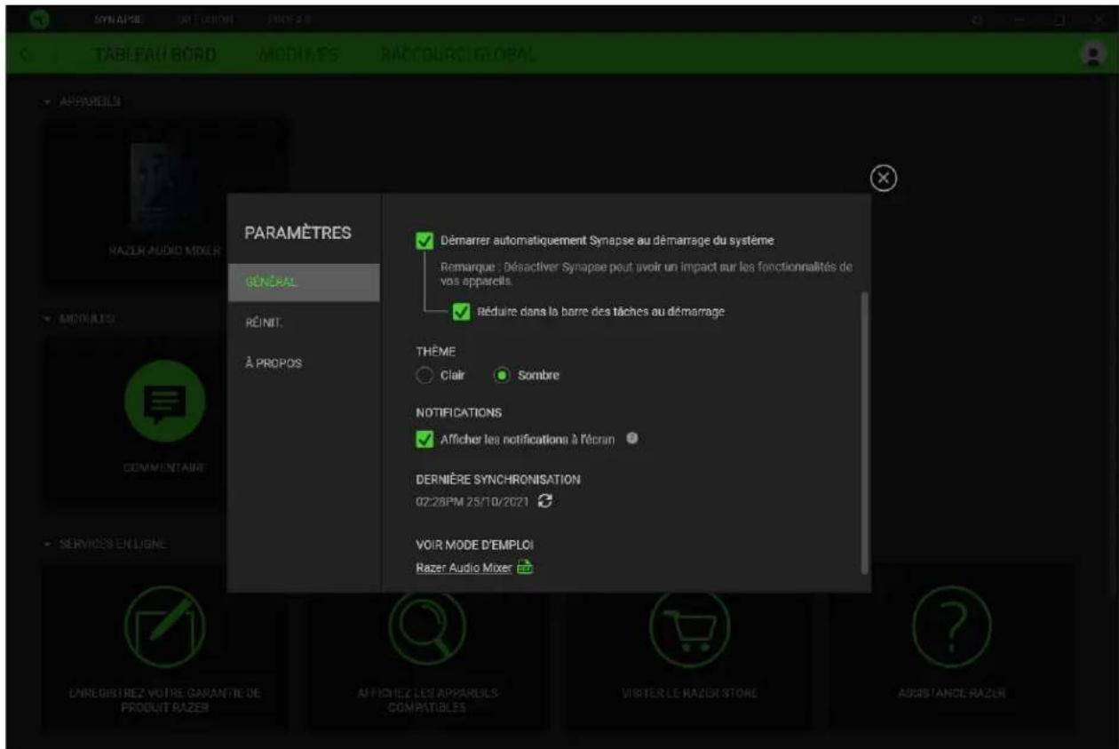 RAZER Audio Mixer - FENÉTRE PARAMÉTRES - 1