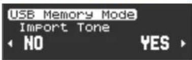 USB Memory Mode Import Tone NO YES