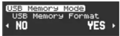 USB Memory Mode USB Memory Format ← NO YES >