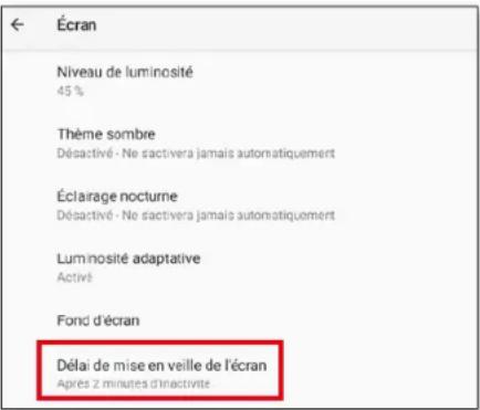 EMPORIA TABLET - L'écran s'éteint très rapidement. Comment puis-je modifier le délai de mise en veille ? - 1