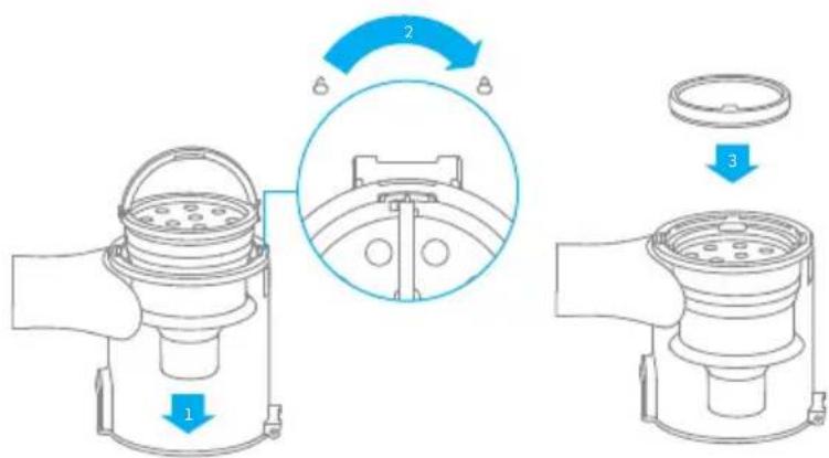 DREAME T10 - Installation des Staubbehalters, des Vorfilters und der Zyklon-Baugruppe - 1