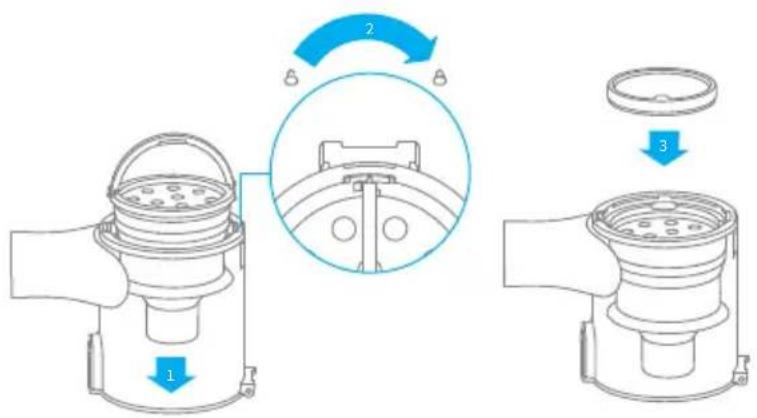 DREAME T20 - Installation des Staubbehalters, des Vorfilters und der Zyklon-Baugruppe - 1
