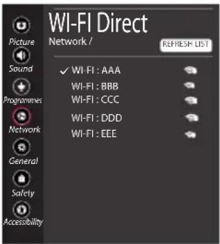 WI-FI Direct Network / REPRESP LIST ✓ WI-FI : AAA WI-FI : BBB WI-FI : CCC WI-FI : DDD WI-FI : EEE