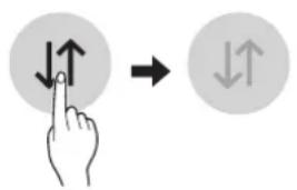 Diagram showing hand finger pressing up and down arrows, indicating press or navigation instruction