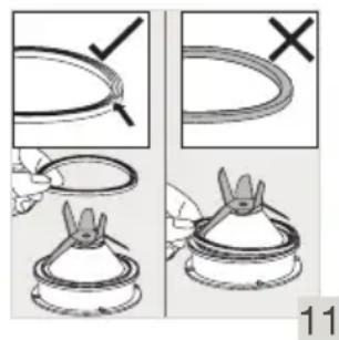 Diagram illustrating two steps of a hairpin or knotting process, showing correct and incorrect states with labeled parts 11.