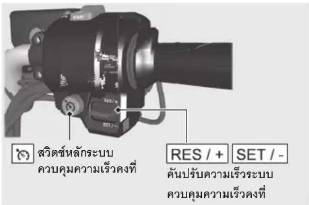 สวิตช์หลักระบบ ควบคุมความเร็วคงที่ RES / + SET / - คันปรับความเร็วระบบ ควบคุมความเร็วคงที่