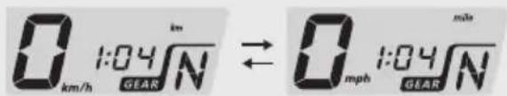 km/h 1:04 km GEAR N ← mph 1:04 min GEAR N