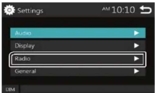Settings Audio Display Radio General DIM