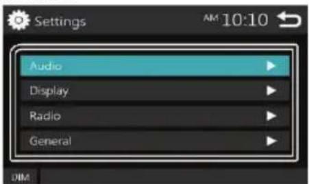 Settings Audio Display Radio General DIM 10:10