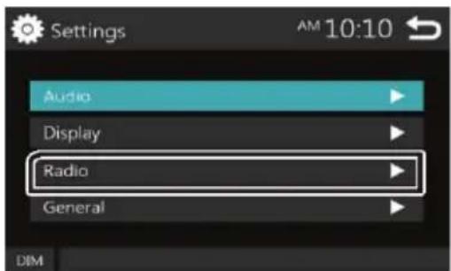 Settings Audio Display Radio General DIM