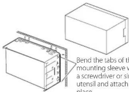 Bend the tabs of the mounting sleeve v a screwdriver or sin utensil and attach place.