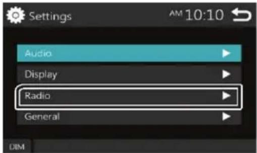 Settings Audio Display Radio General DIM