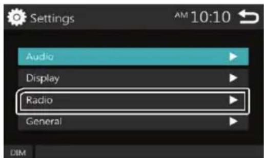 Settings Audio Display Radio General DIM