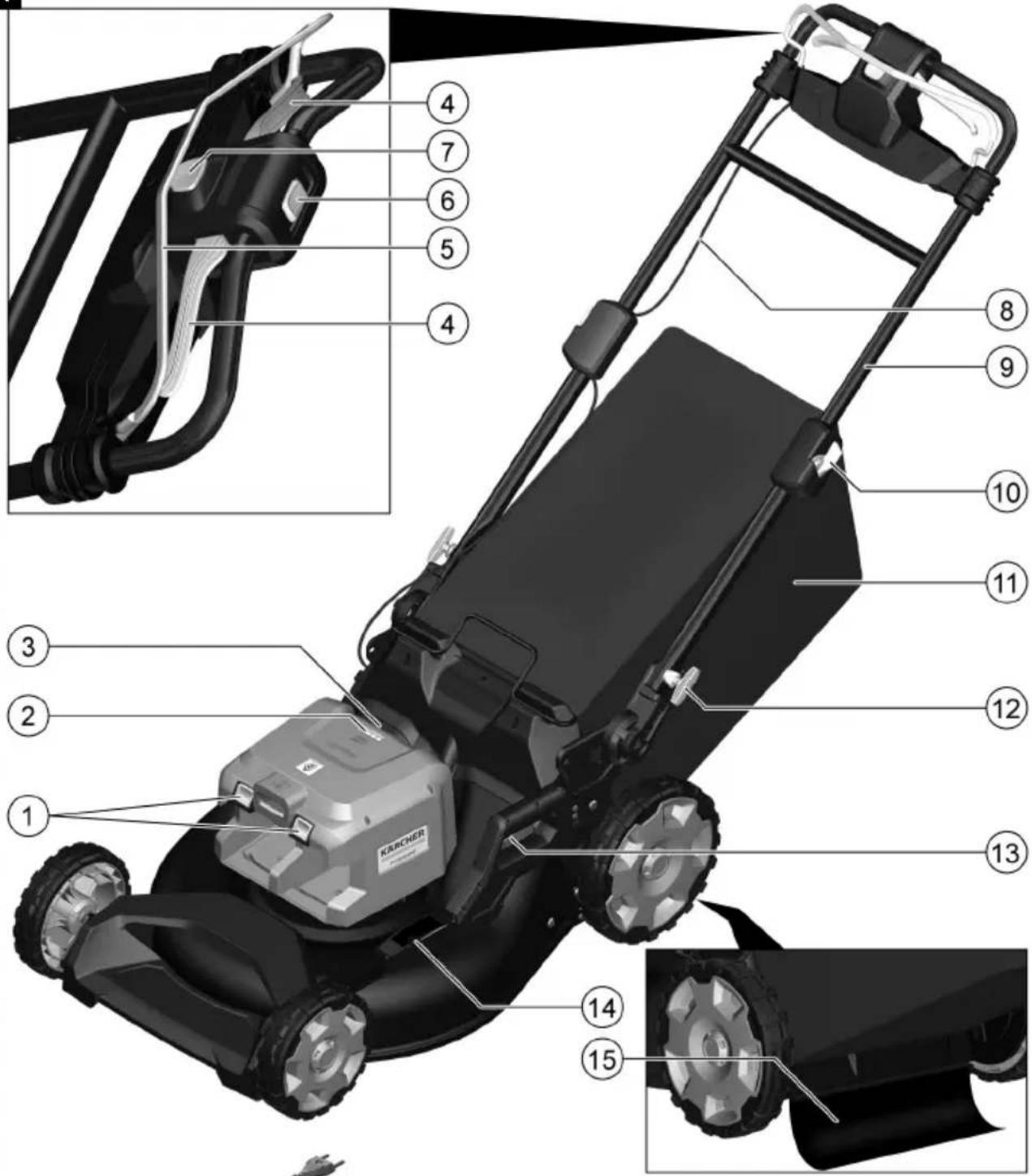 Labeled diagram of a Krencher lawn mower with numbered parts for identification and assembly reference.