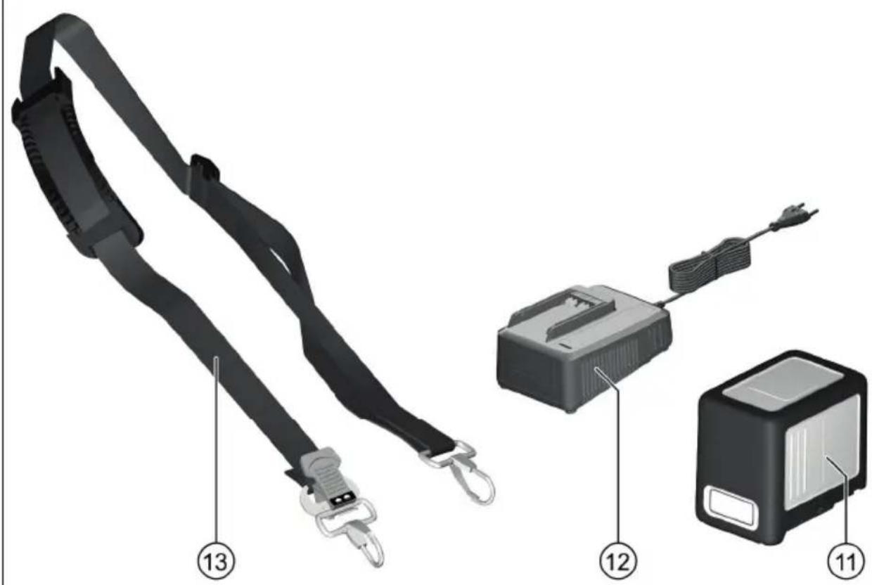 Diagram showing three types of automotive seatbelt components with numbered labels: belt, battery pack, and charging unit.