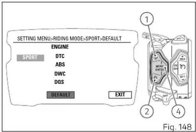 DUCATI Diavel 1260 S (2022) - Menu de configuration - style de conduite - restauration des valeurs pour chaque style de conduite (DEFAULT) - 1