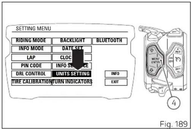 DUCATI Diavel 1260 S (2022) - Menu de configuration - configuration unités de mesure (UNITS SETTING) - 1