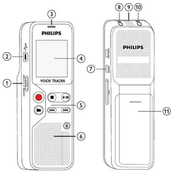 PHILIPS VoiceTracer DVT1120 - Face avant et arrière - 1