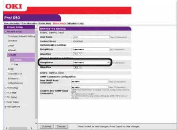 OKI Pro1050 - 对于[Privacy (Encryption) Settings（隐私（加密）设置)]，在[Passphrase（通行码）]中输入加密通行码。 - 1