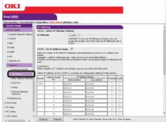 OKI Pro1050 - 点击[IPFilterin（IP过滤）]。 - 1