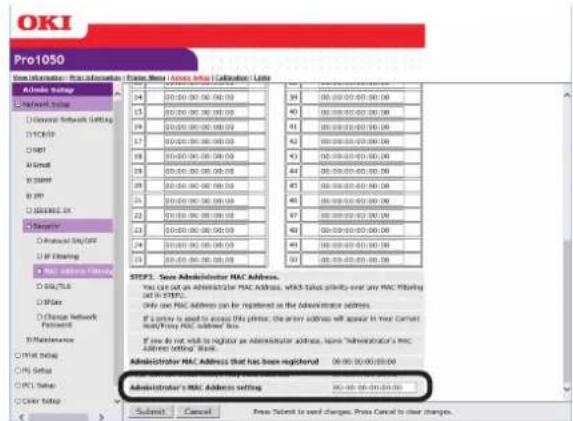 OKI Pro1050 - 在[STEP3（步骤3）]中，指定[Administrator's MAC Address setting（管理员的MAC地址设置）]。 - 1