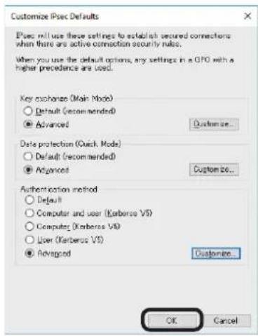 OKI Pro1050 - 点击[确定（OK）]以退出[自定义IPsec默认设置（CustomizeIpsec Settings）]。 - 1