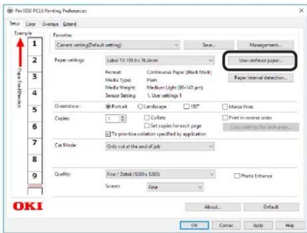 OKI Pro1050 - - 在打印机驱动程序中注册所需的纸张尺寸 - 2
