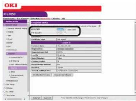 OKI Pro1050 - 执行此操作流程的步骤1至3显示加密（SSL/TLS）设置屏幕，然后配置协议设置以启用加密。 - 1